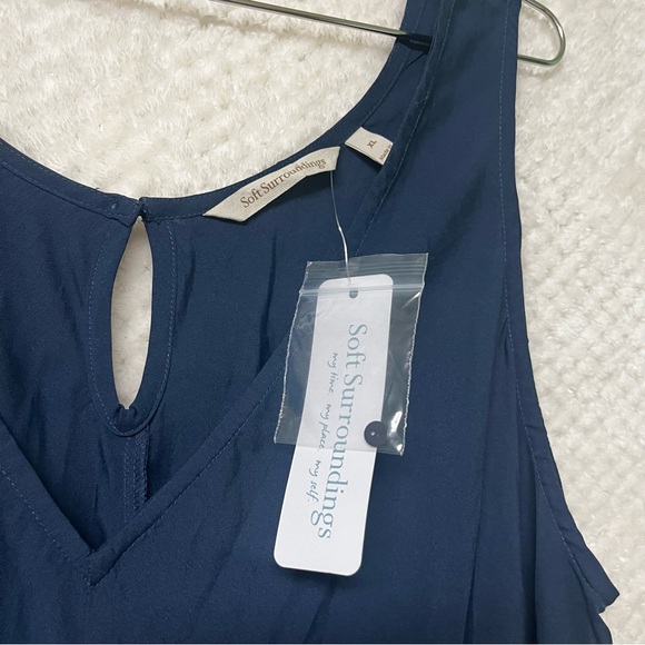 Soft Surroundings Mizu Dress Blues Flowy Maxi Dress Size XL Back Slit NWT - Picture 11 of 13